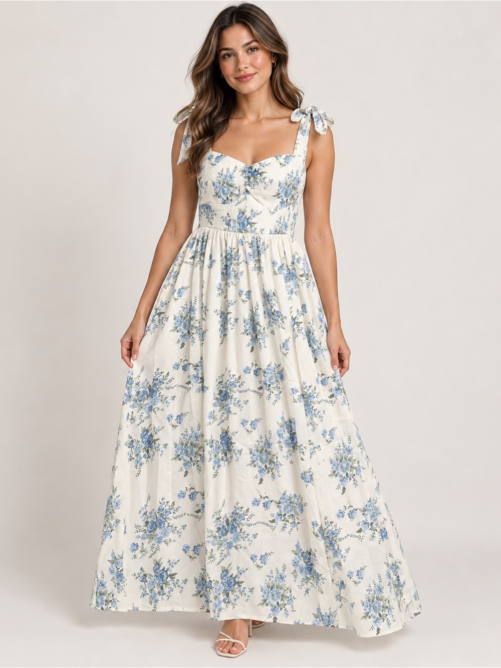 CIDER Blue Floral Tie Strap Sweetheart Maxi Dress NWT Cottagecore